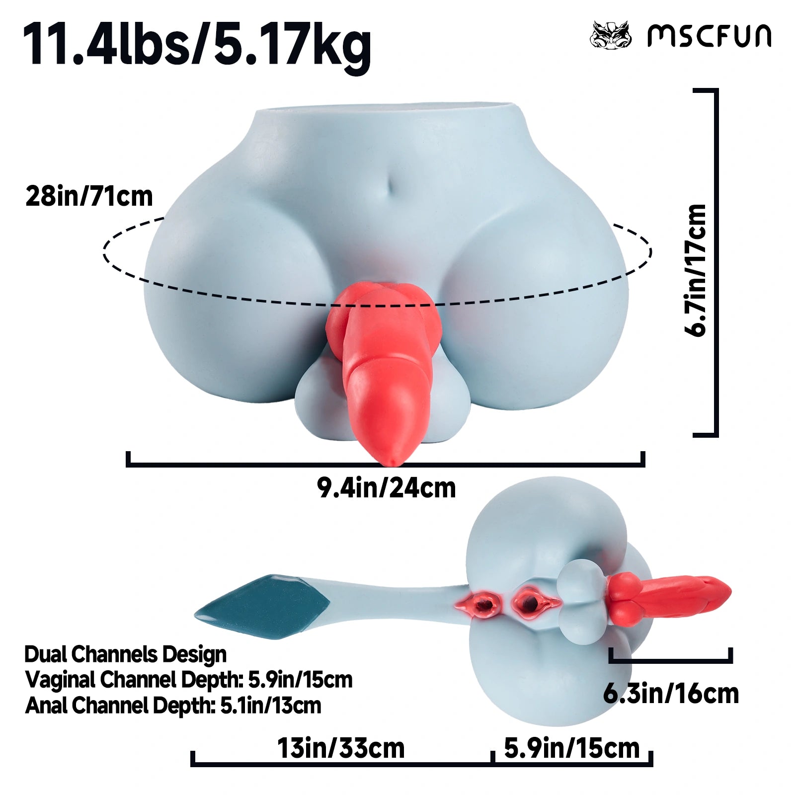 MSCFUN Crya: 5.5kg Ice Fantasy Futa Torso Butt Masturbator Furry Sex Toy Fantasy Sex Doll Butt MSCFUN
